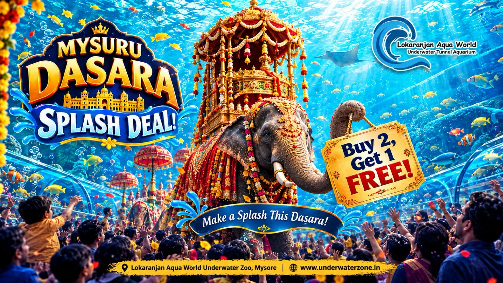 Mysuru Dasara Splash Deal: Buy 2, Get 1 Free at Lokaranjan Aqua World